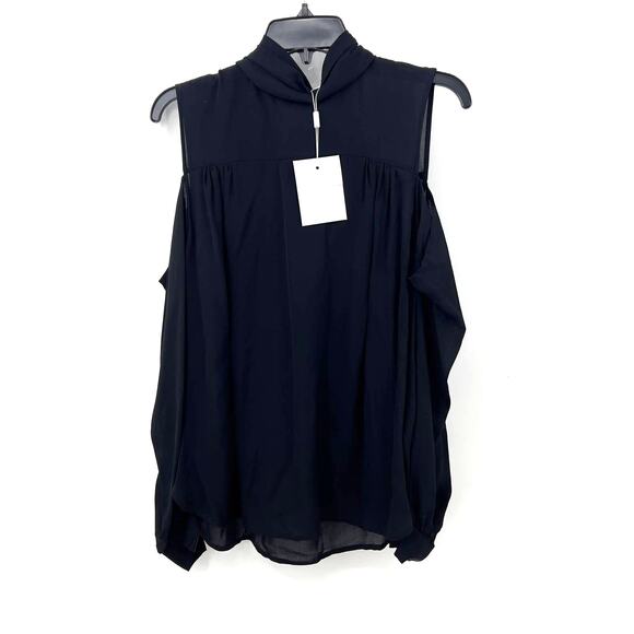 Robert Rodriguez Black Cold Shoulder High Neck Silk Long Sleeve Top Size 10 New - Picture 1 of 7